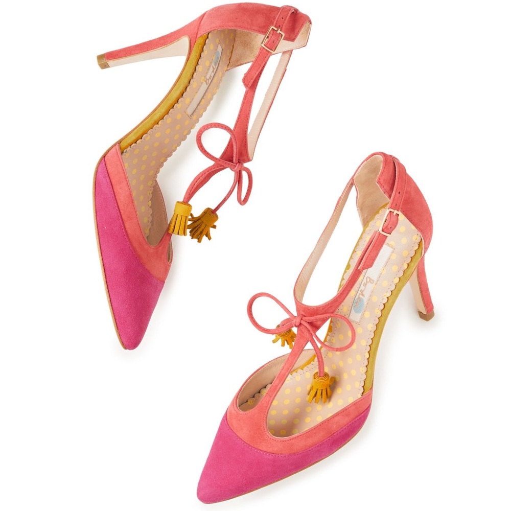 Boden Alice Tassel Bow Suede T Strap Pumps Sz 39